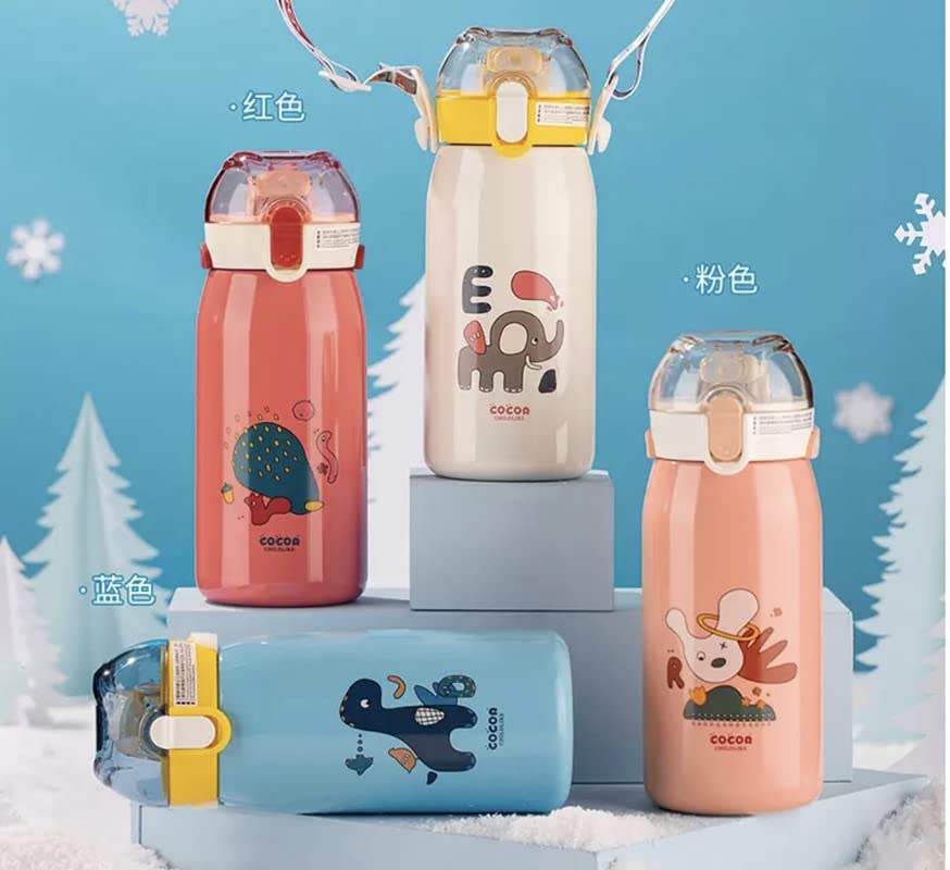 Water Bottle Cartoon Design Hot and Cold Water Bottle for Kids - Double-Walled Vacuum Insulated Stainless Steel Bottle, Double-Wall Thermos Flask with Straw