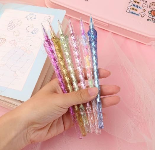 Stationery Set : Metallic Shining Outline Creative Pens & Crystal Love Fountain Pen Set for Art and Craft (4 Pcs) (Multicolor)