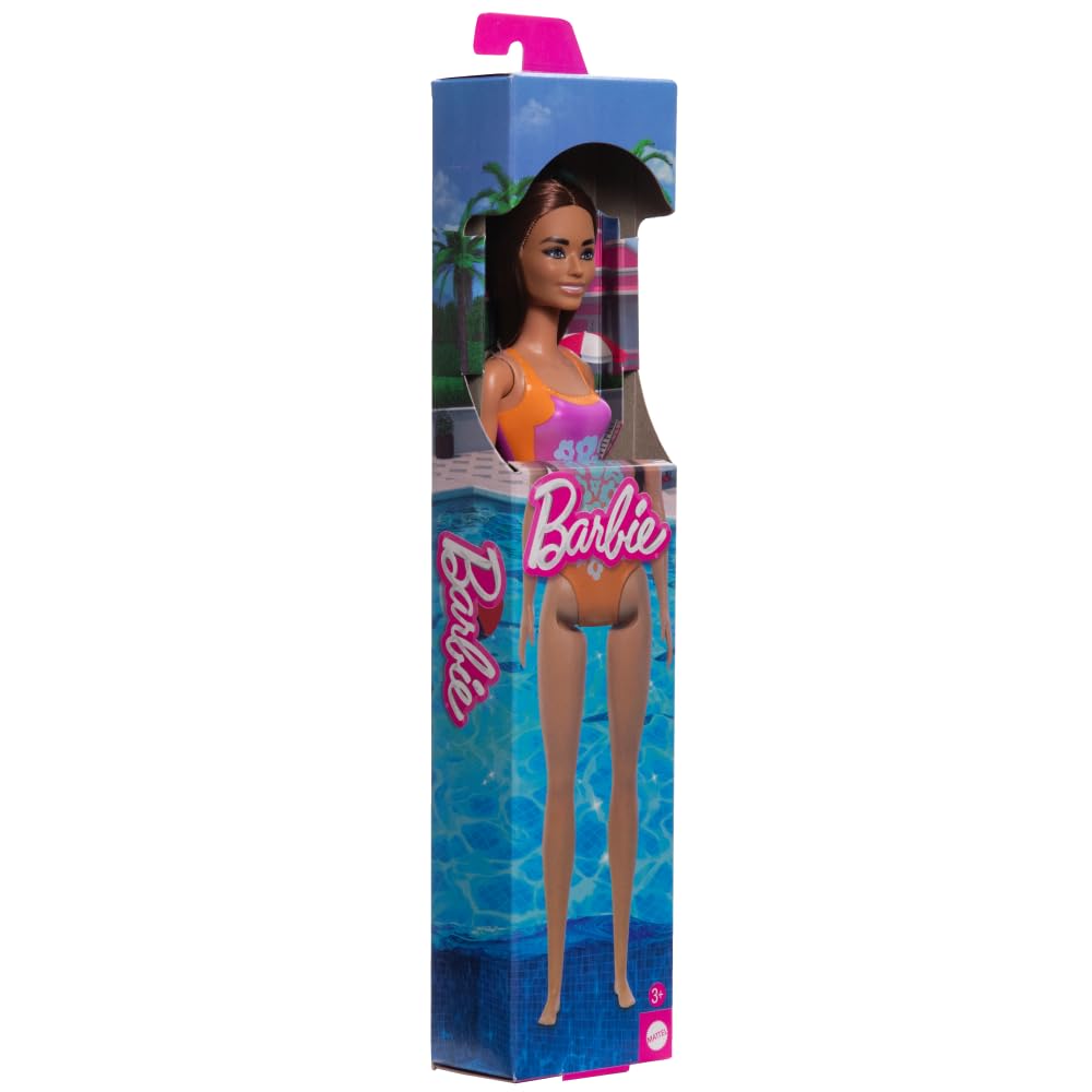 Barbie Beach Doll With Black Hair Wearing Tropical Multicolor Swimsuit For Kids - Assorted Design