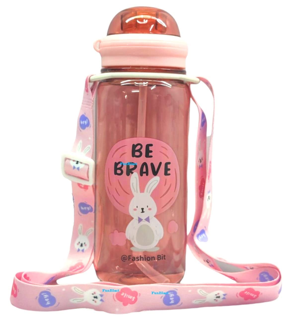 Cute Water Bottle for Kids – Cartoon Animal Design Sipper Bottle with Straw & Adjustable Strap | 520ml