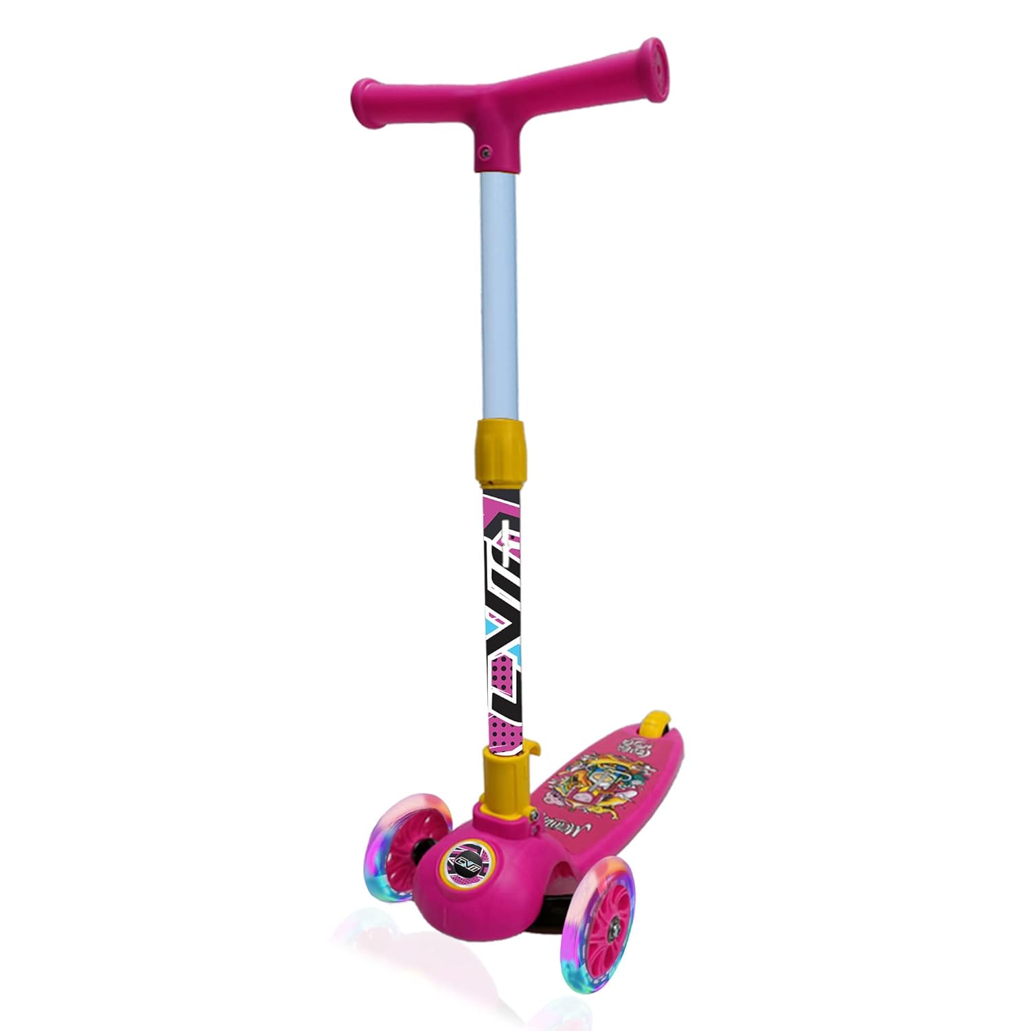 3 Wheel Kids Scooter for Kids of 3 to 10 Years – LED Magic Wheels, Smart Kick Scooter with Foldable & Height Adjustable Handle for Boys and Girls (Pink)