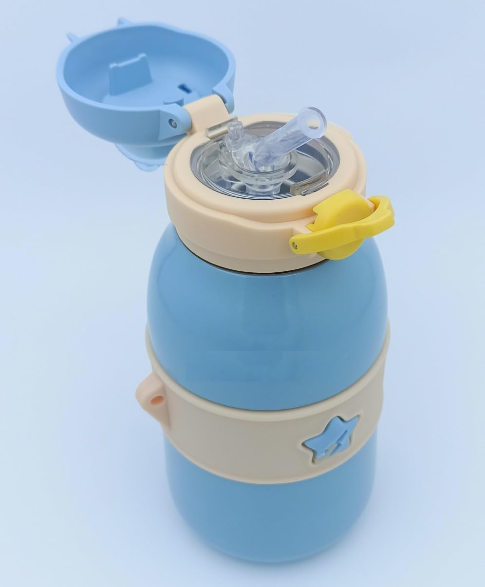 Hot & Cold Double Walled Thermos Flask Vacuum Insulated Stainless Steel Water Bottle for Kids with Straw (490ml)