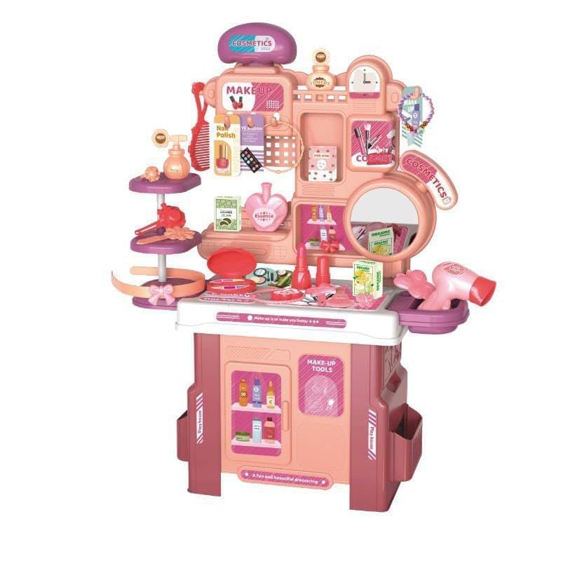 Kids Vanity Table Set 42-Piece | Pretend Play Makeup & Fashion Salon Toy | Beauty Dressing Table with Mirror, Stool & Accessories for Girls - Princess Role Play Beauty Kit