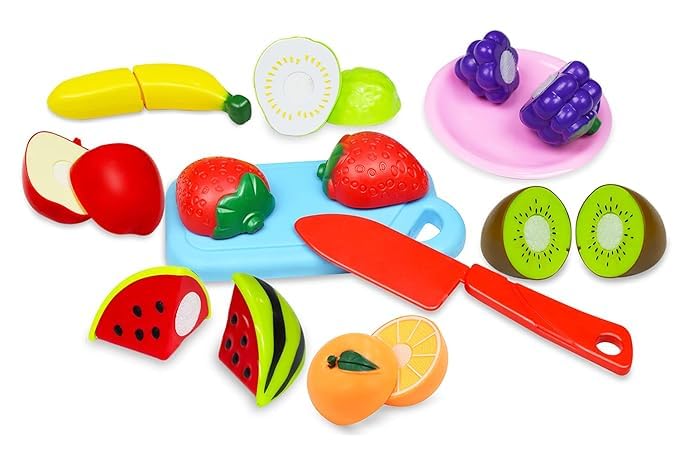 Itoy's Fruit Cutting Play Toy Set with a toy knife, encouraging creativity, fine motor skills, and healthy eating habits