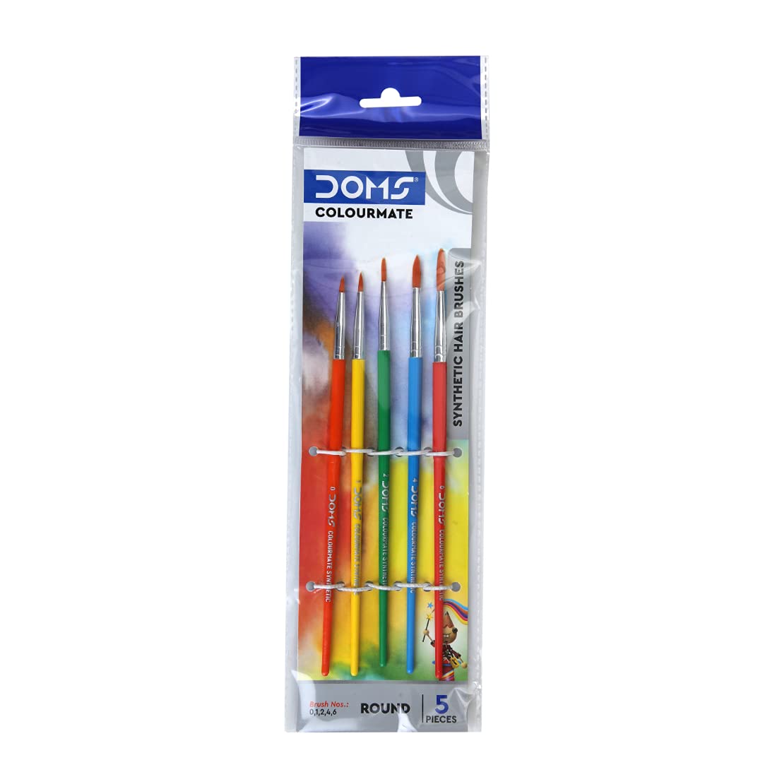 DOMS Colourmate Synthetic Paint Brush Set (Round) - Pack of 5 Pcs