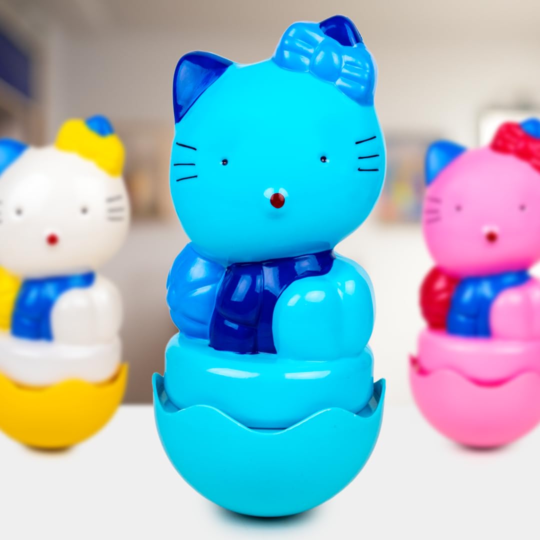 Ratna's Cute Kitty Roly Poly Push and Shake Wobbling Bell Sounds Musical Rattle Toy for Babies & Toddlers