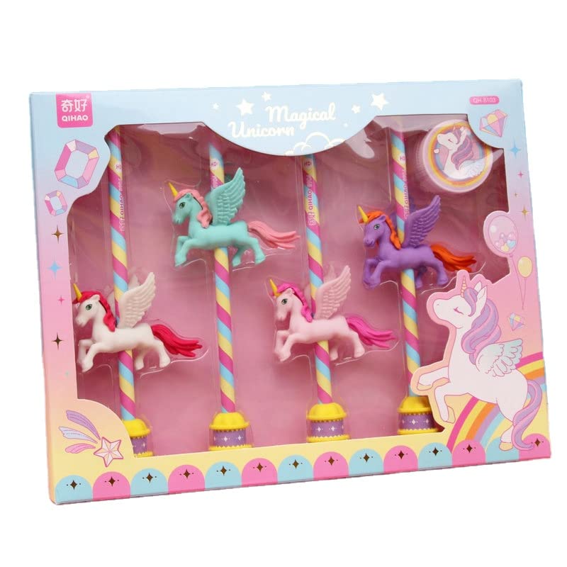Colorful Unicorn Stationery Set for Girls | Pencil and Eraser Set for Children | Attractive Stationery Set for School Kids (3+ Years) | Multicolor