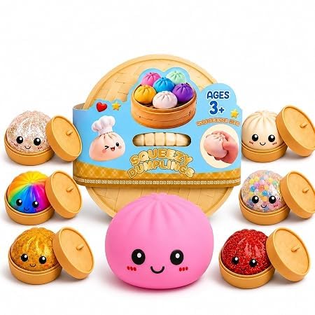 Dumpling Squishy Mystery Box for Kids, Adults Anxiety Relief Cute Big Squishy Dumpling Stress Ball Squishy Dumpling Squishy Stress Relief Stretchy Desk Toys (Random Piece of 1 Multicolor)
