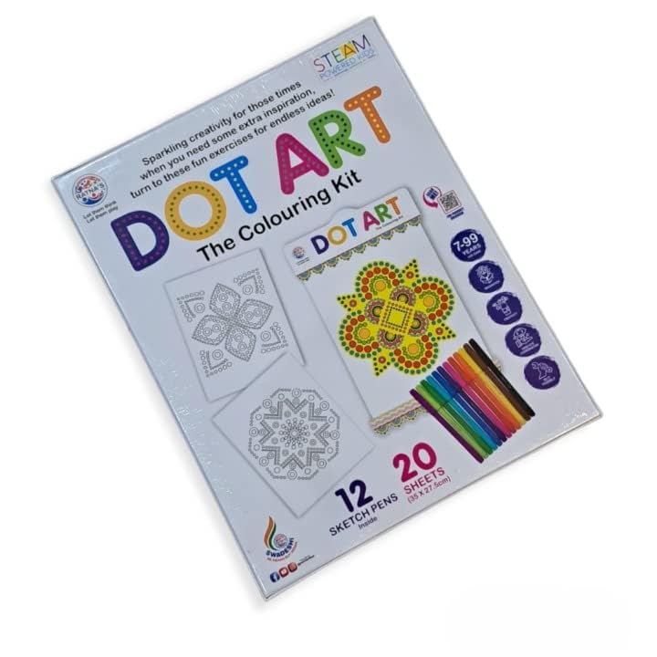 Ratna's Dot Art Colouring Kit with 12 Sketch Pens for Kids