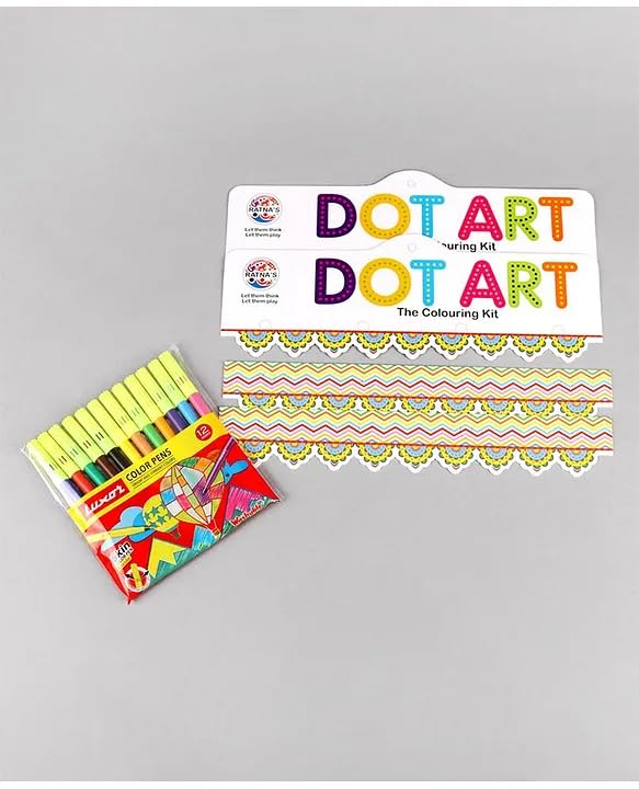Ratna's Dot Art Colouring Kit with 12 Sketch Pens for Kids