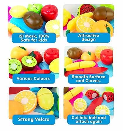 Itoy's Fruit Cutting Play Toy Set with a toy knife, encouraging creativity, fine motor skills, and healthy eating habits
