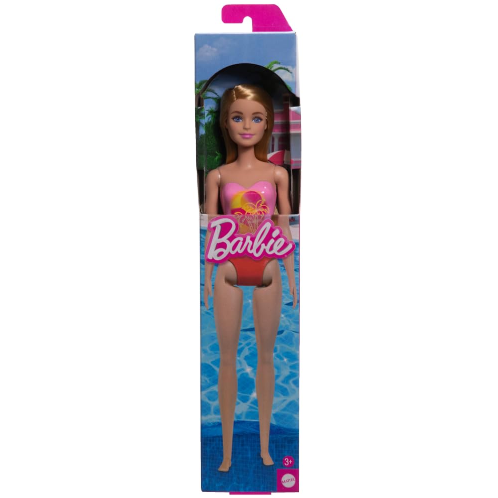 Barbie Beach Doll With Black Hair Wearing Tropical Multicolor Swimsuit For Kids - Assorted Design