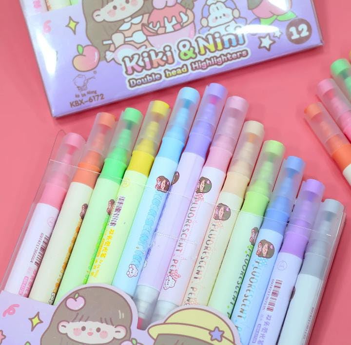 Aesthetic marker Set - Double Head Water Color Marker Pen Set for Bookmarking, Drawing, Calligraphy, Journal, Scrapbooking - 12 Shades