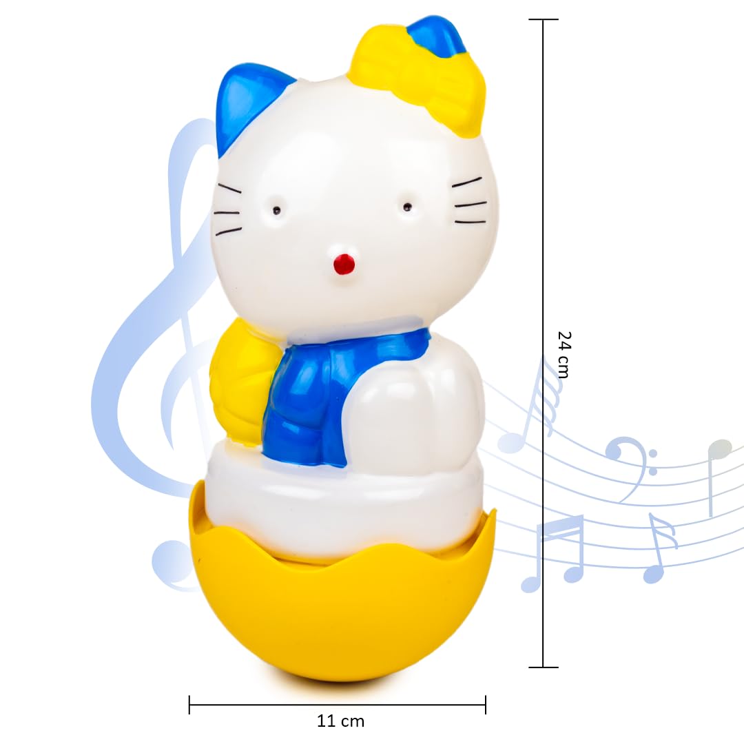 Ratna's Cute Kitty Roly Poly Push and Shake Wobbling Bell Sounds Musical Rattle Toy for Babies & Toddlers