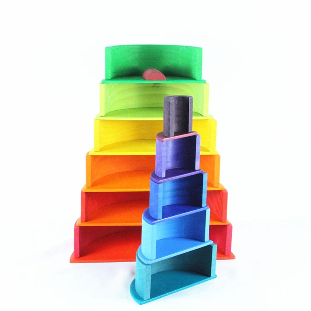 11 Pieces Wooden Rainbow Puzzle Montessori Educational Toys for Baby Toddler