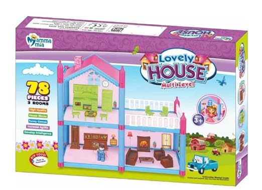 MAMMA MIA Lovely Doll House Play Set with Accessories For Kids - 78 Pcs - Multicolor