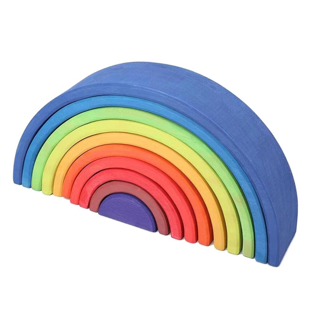 11 Pieces Wooden Rainbow Puzzle Montessori Educational Toys for Baby Toddler