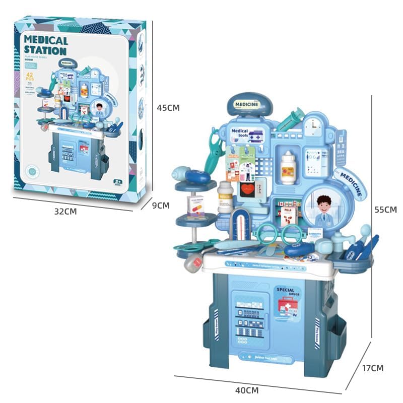 Kids Medical Station Playset – 42-Piece Doctor Role Play Kit with Tools, Medicine Station & Storage | Pretend Play Hospital Toy Set (Multicolor)