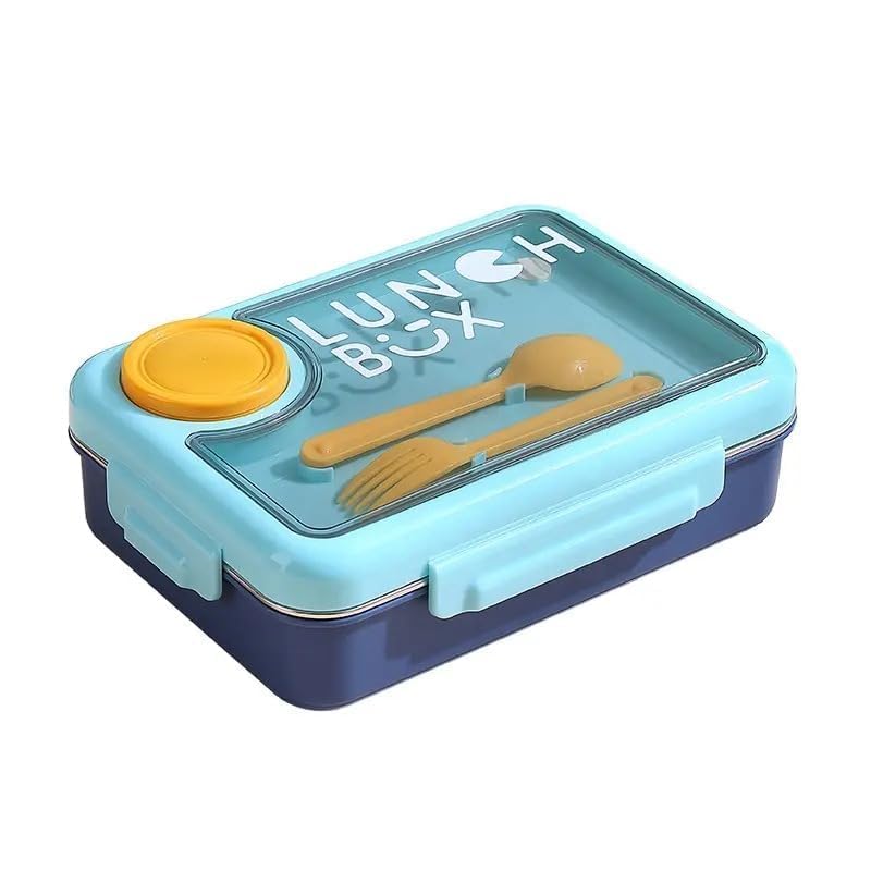 Leak Proof Lunch Box with Bowl & Spoon, Tiffin Box with Removable Inner Plate for School & Office , 3 Compartment, Assorted Colour