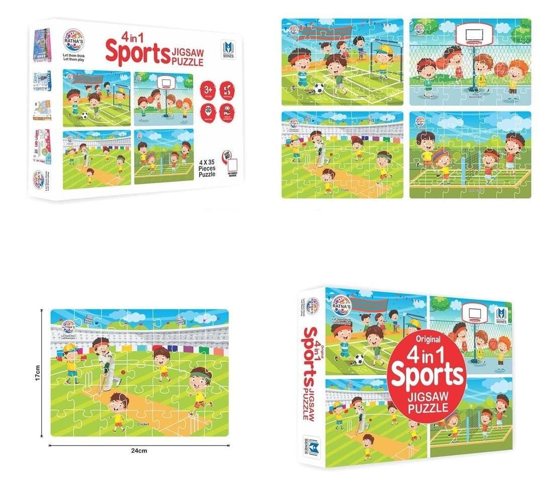 Ratna's 4 in 1 Indian Sports Jigsaw Puzzle Mutlicolor For Kids