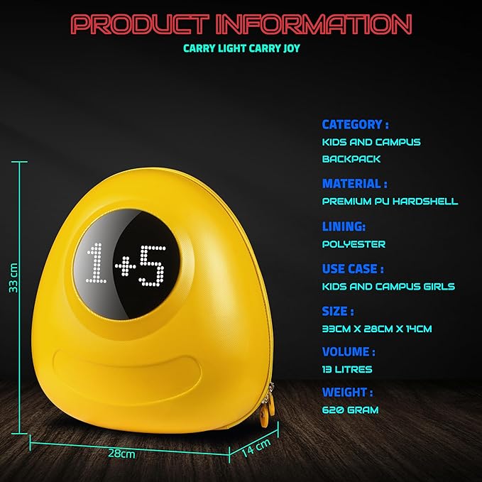 Hookaba: GlowBuddy LED Eyes Kids Backpack,Waterproof IPX5 Premium PU 13 Ltr Capacity For Kids - Multicolor