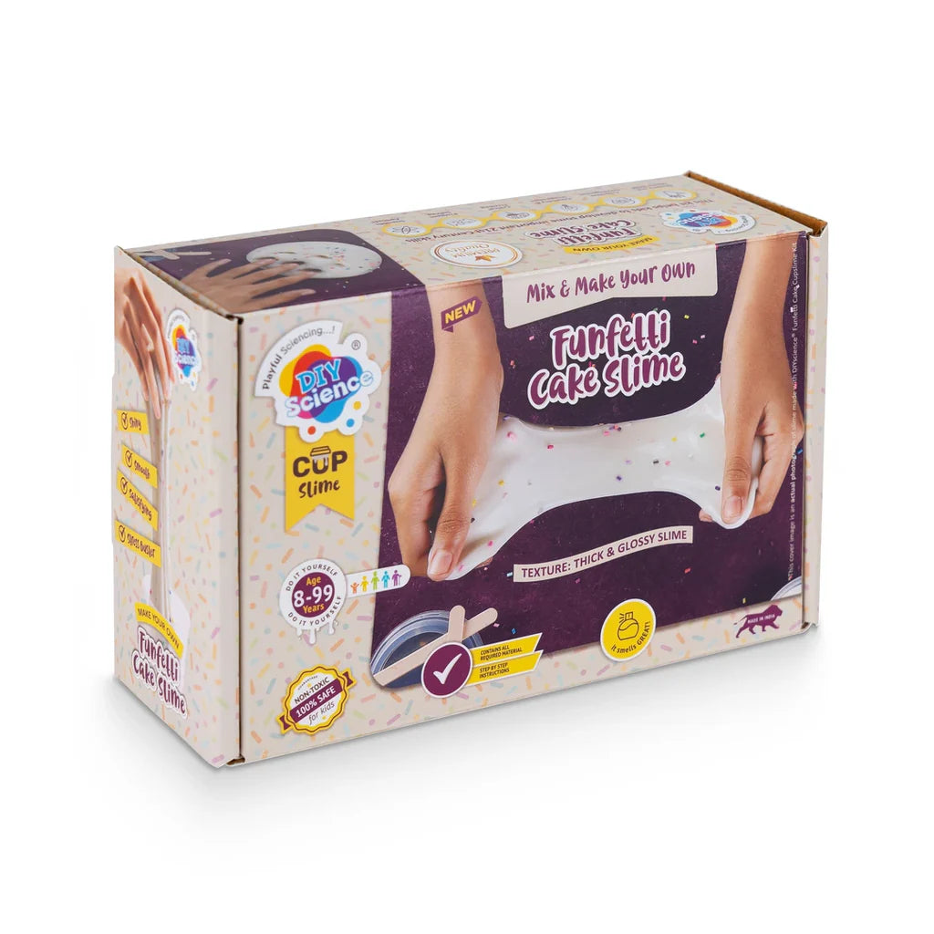 DIYScience Funfetti Cake Slime Kit, Slime Making Kit, 8+ Years, Make Thick, Super Glossy and Stretchy Slime, Cake Scented PVA Slime Glue, Activator Gel, Colorful Funfetti Toppings