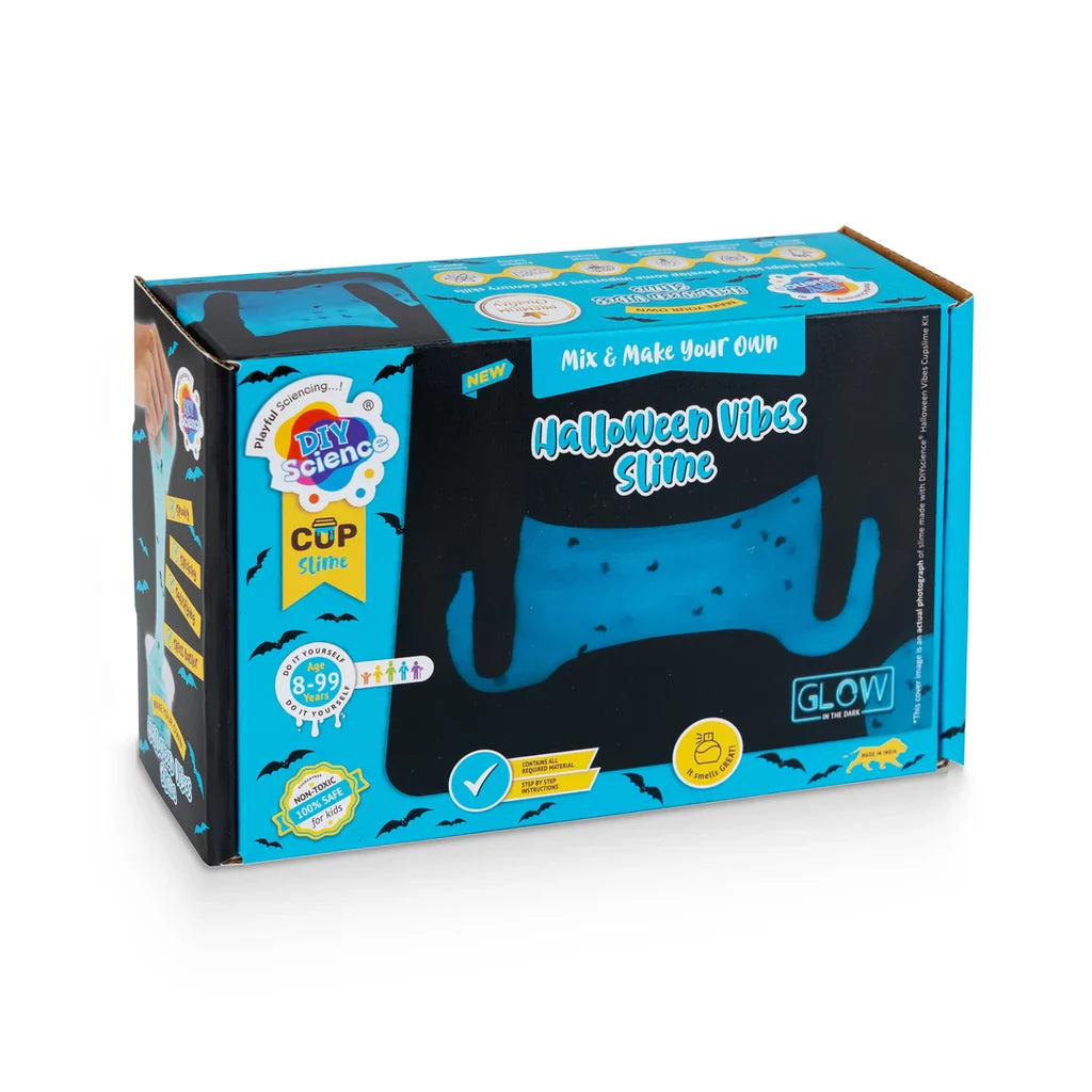 DIYScience Halloween Vibes Slime Kit, Glow in The Dark Slime Making Kit, Scented Slime Glitter Glue, Activator Gel, Aqua Blue Glow in The Dark Powder, Scary Bats Toppings