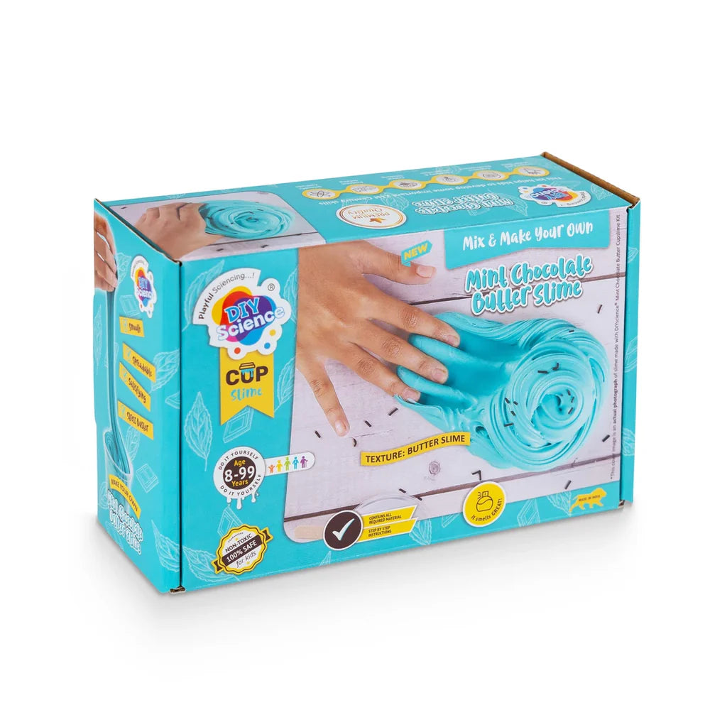 DIYScience Mint Chocolate Butter Slime Kit, 8+ Years, Make Fluffy & Stretchy Butter Slime, Scented Slime Glue, Activator Gel, Ultralight Foam Clay, Choco Sprinkles