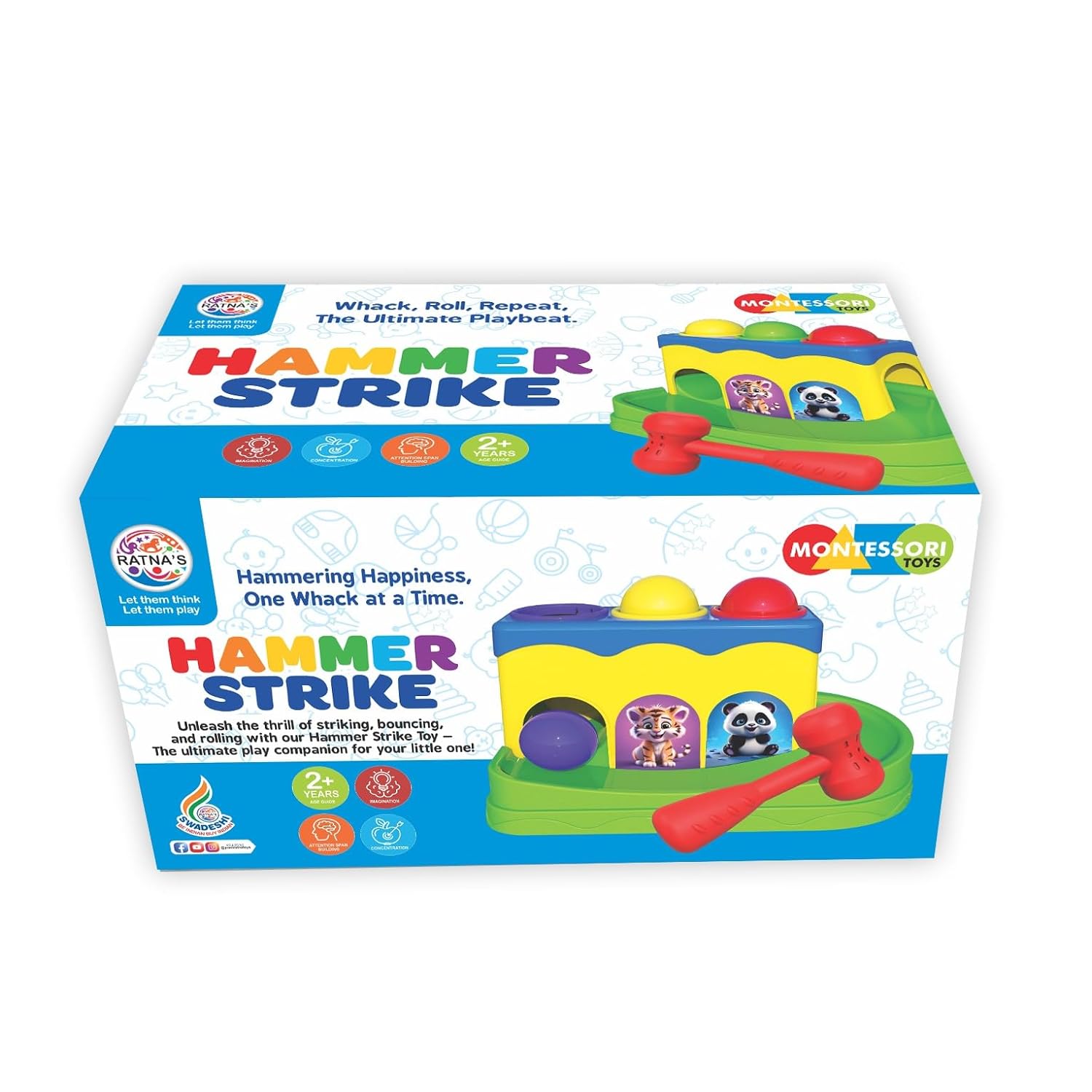 Ratna's Hammer Strike Knock Ball Toy - Multicolor