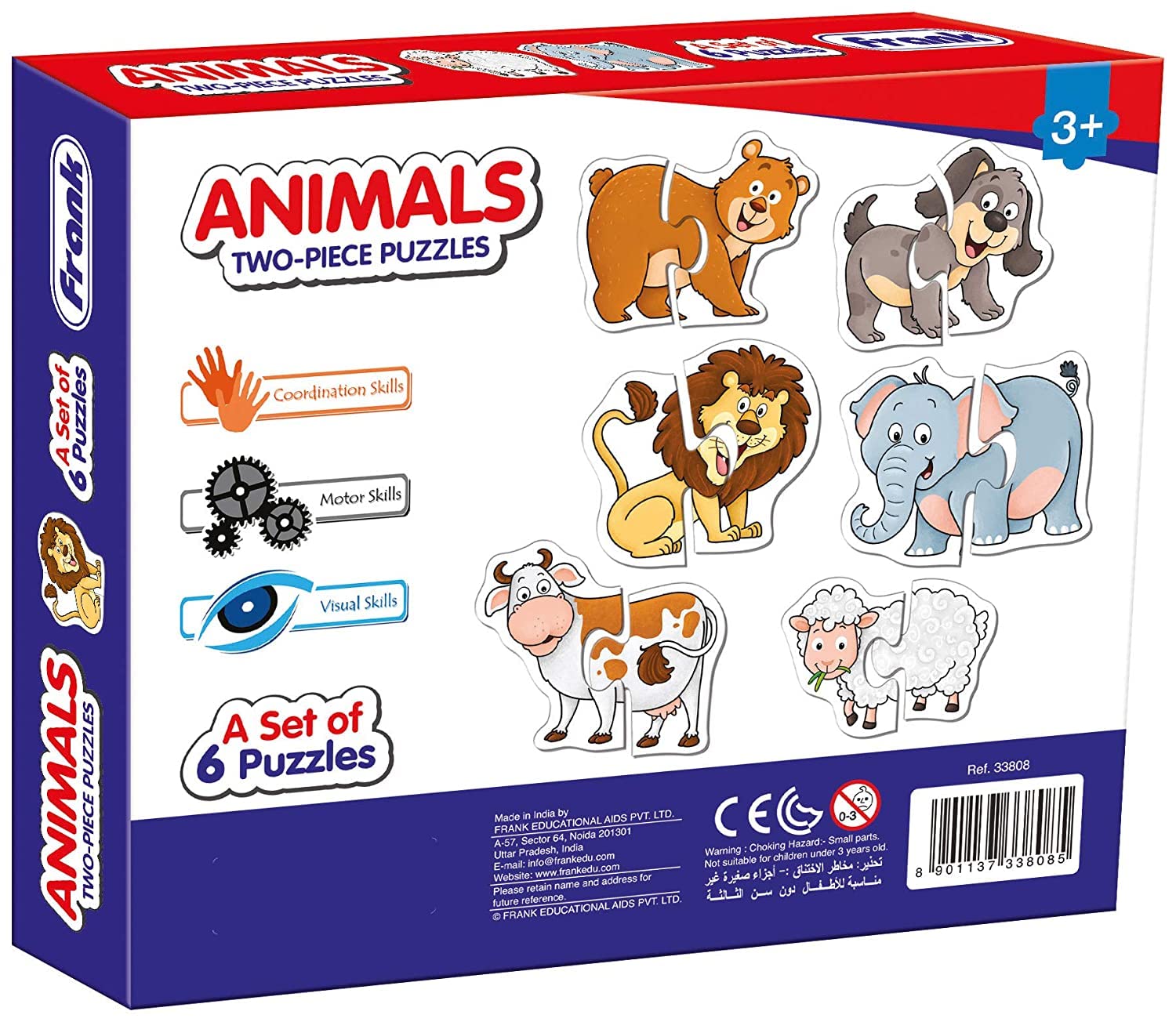 Frank Animals Puzzles - A Set of 6 Two-Piece Shaped Jigsaw Puzzles