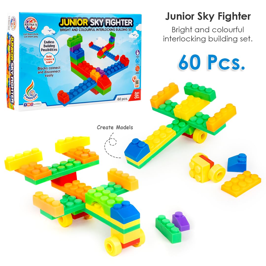 Ratna's Sky Fighter Junior Colorful Interlocking Blocks 60 pcs for Kids Ages 3+