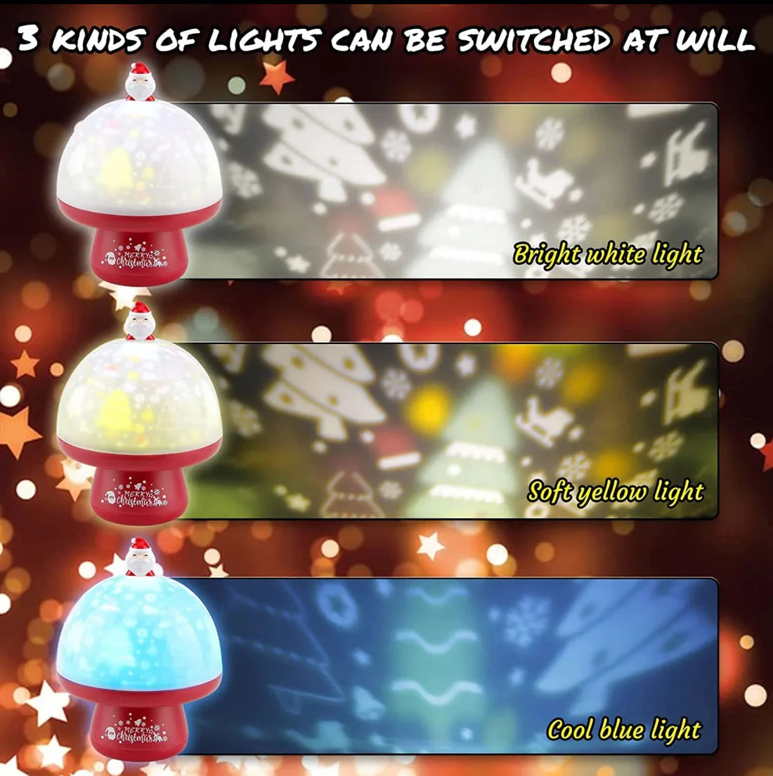 LED Night Light Christmas Projector Lamp USB Rechargeable Music Box Lamps for Kids - Color & Design May vary