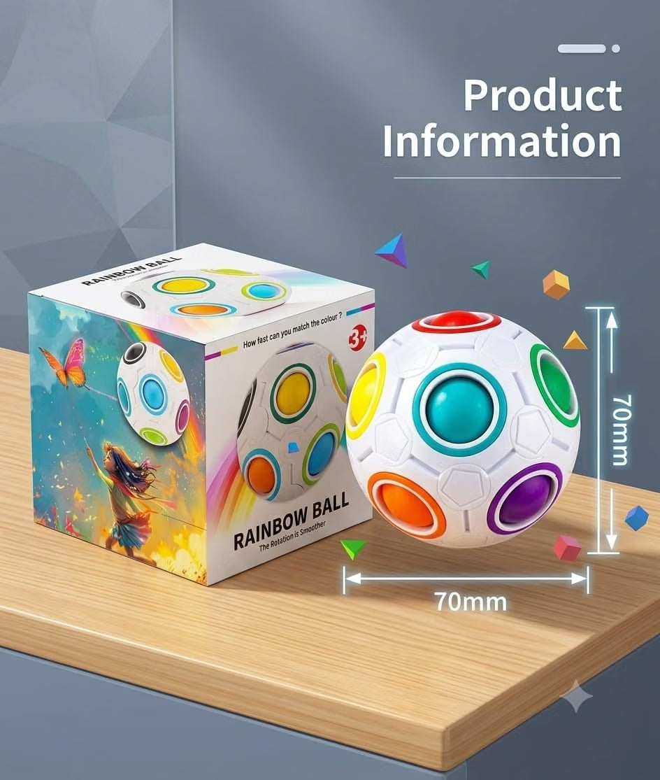 Rainbow Ball Puzzle, Color Matching Sphere Fidget Toy, Brain Teaser Stress Relief Toy for Kids & Adults, Portable Hand-Held Puzzle Game with 12 Colorful Holes
