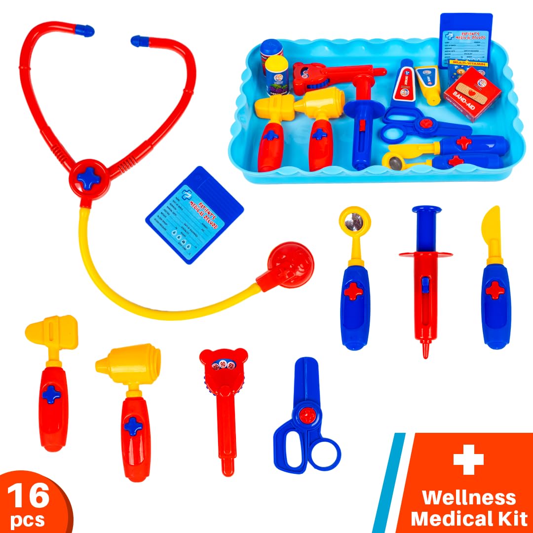 Ratna's Wellness Medical Kit with 15 Medical Instruments & Accessories | Doctor Set Pretend Play | A Perfect Role Play Toy Set for Kids | Multicolor