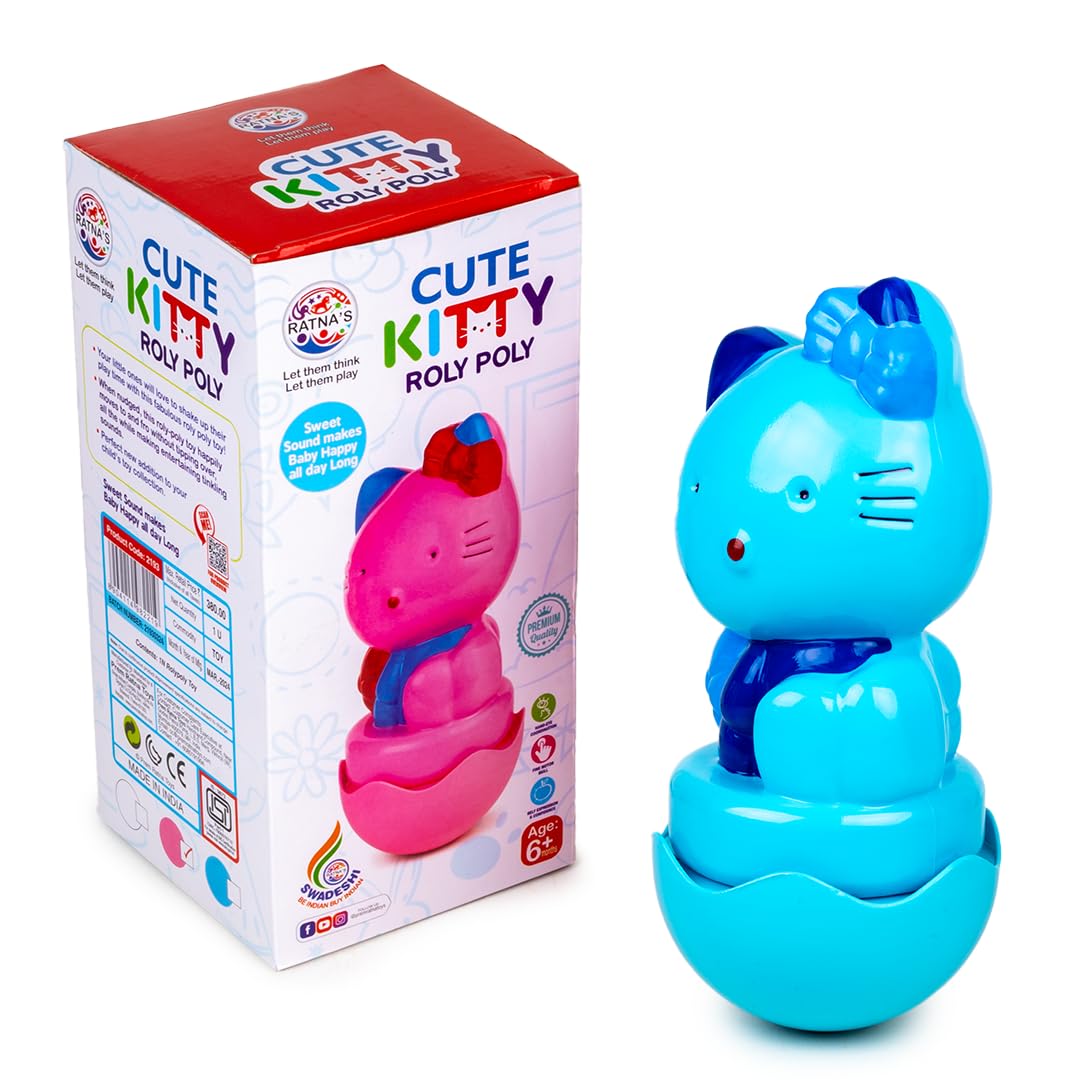 Ratna's Cute Kitty Roly Poly Push and Shake Wobbling Bell Sounds Musical Rattle Toy for Babies & Toddlers