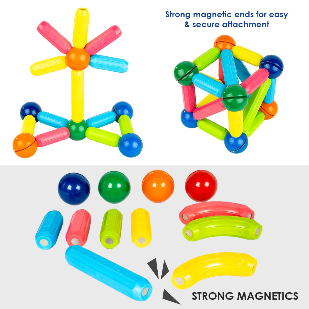 Ratna's Magnetic Building Blocks Set, 32 Pieces, STEAM Learning Educational Toy with Magnetic Colourful Sticks and Balls for Kids 3+ Years