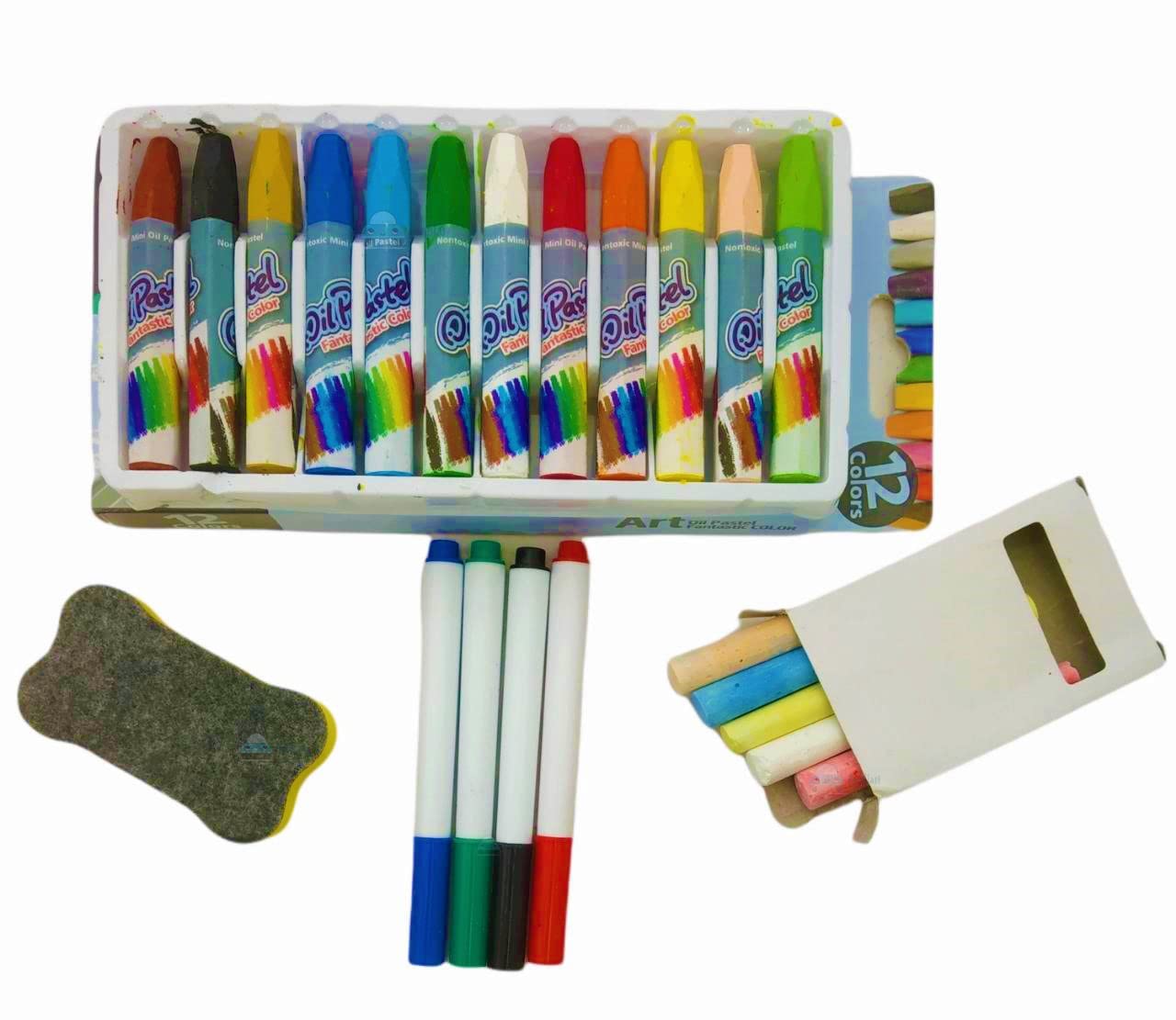 2-in-1 Multifunctional Whiteboard and Blackboard Slate for Kids - Learning Toy with Colors & Stationary Items for Kids School Supplies