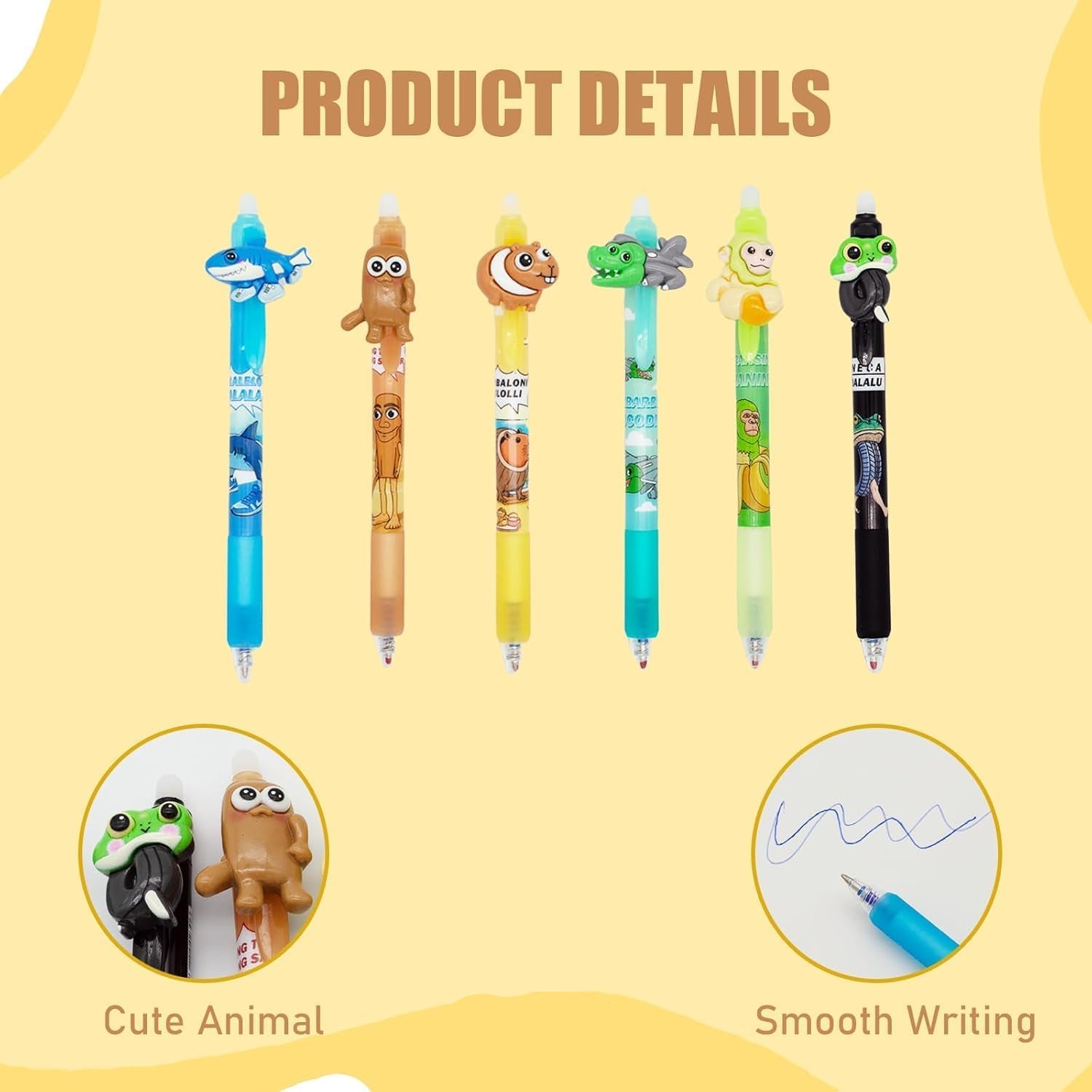 Cartoon Animal themed Pen Set Fun 3D Animal Figurine Design | Pack Of 6 | Assorted