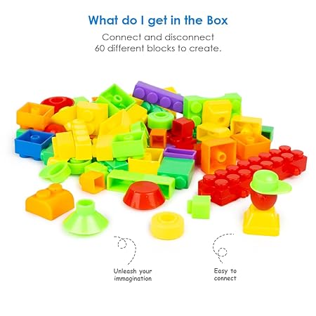 Ratna's Happy Train Junior Construction Set for Kids - 60 Pcs - Multicolor