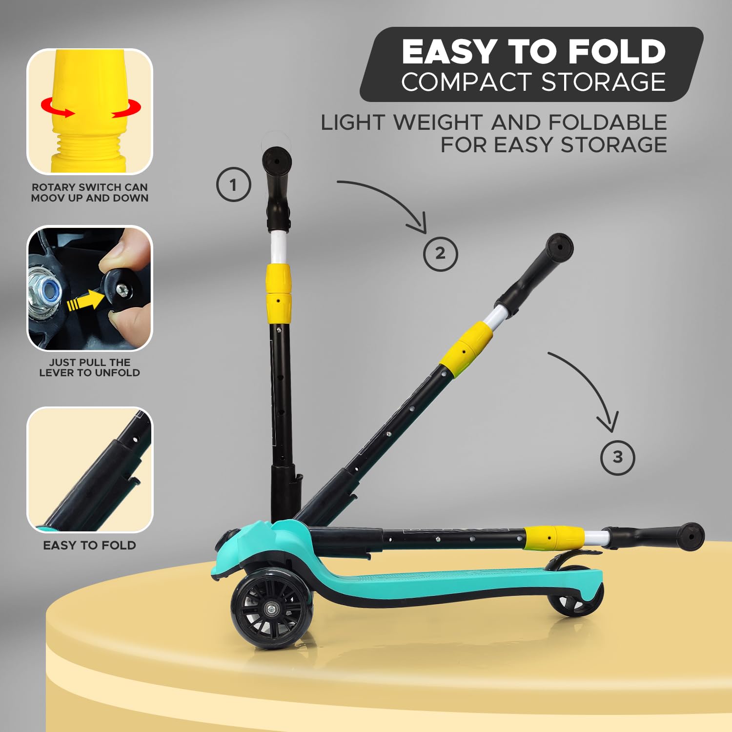 Smart Kick Scooter with Brakes for Kids 3-12 Years – 3 Wheel Skate Scooter with Non-LED Wheels, 3 Gear Height Adjustment, Foldable Design, Up to 100 Kg Capacity