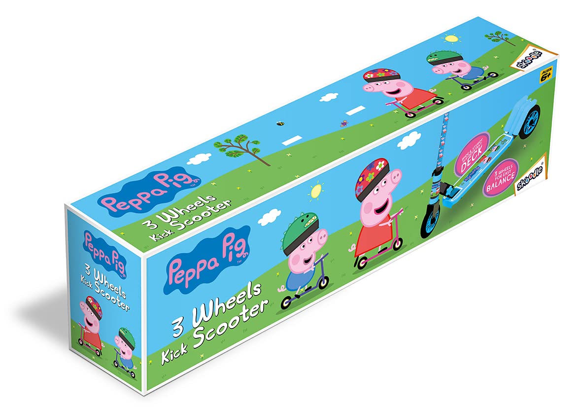 Skoodle Wheel Kick Scooter, Foldable & Height Adjustable, Slip Resistant Deck, Scooter for Kids /  Peppa Pig 3 (Multicolor)
