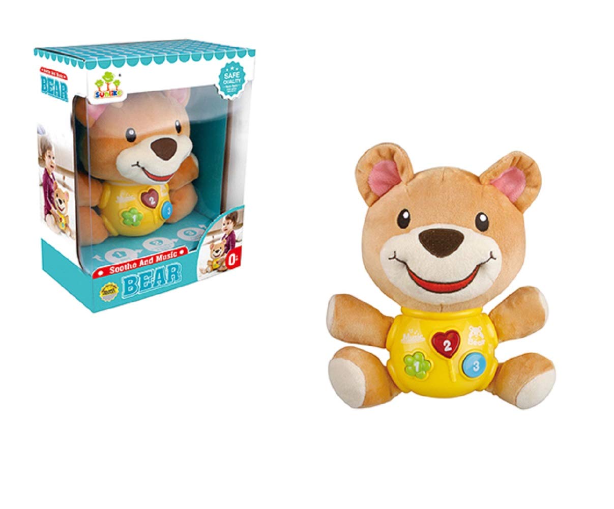 Musical Bear, Elephant & Monkey Baby Toys for Kids – LED Lights, Early Learning, Battery Operated Animal Figure Soft Toys