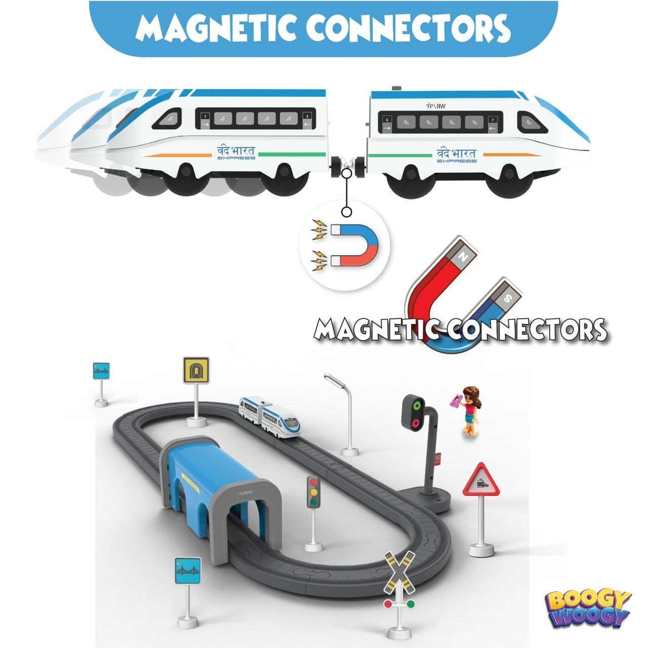 Boogy Woogy Indian City Train Magnetic Connectors DIY Assembly Battery-Powered Track Car Set for Kids - 49pcs