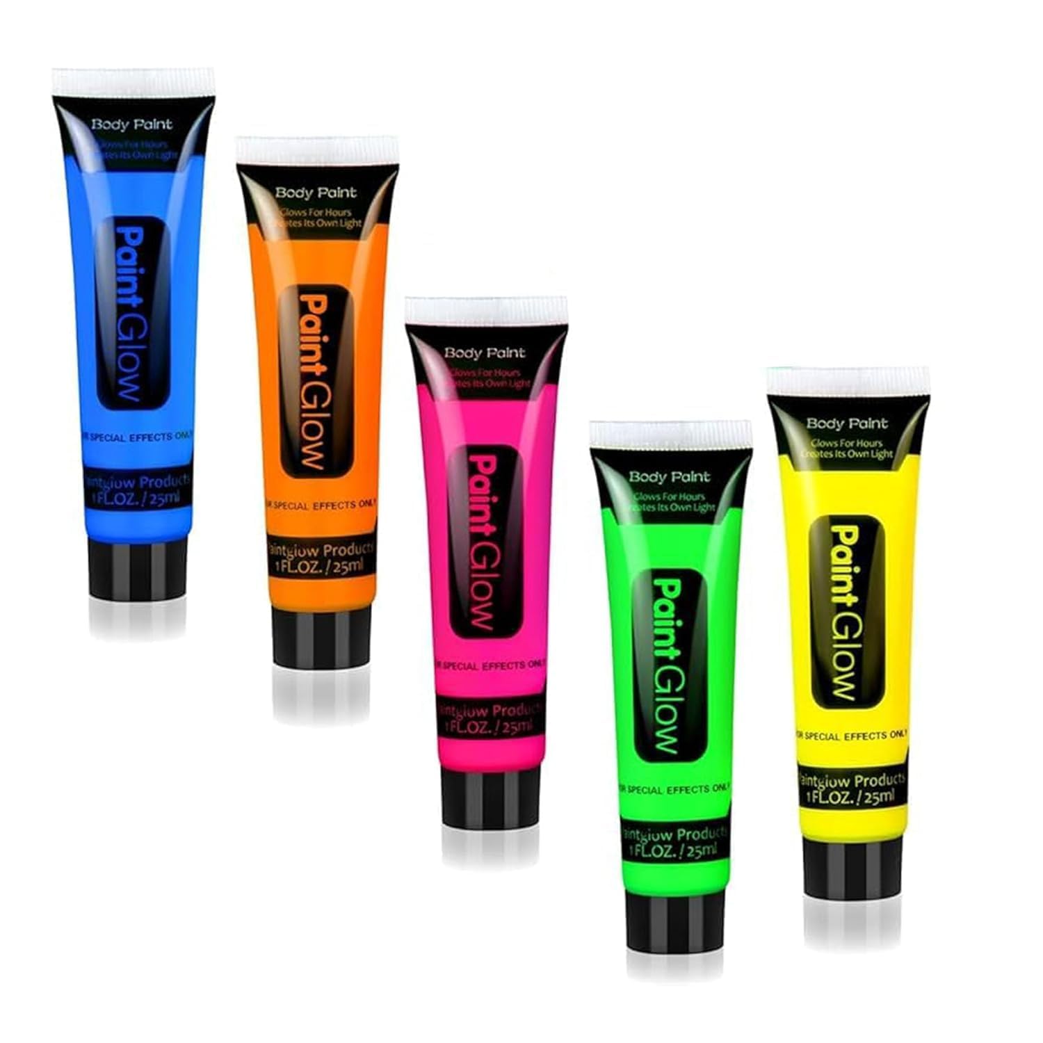 Glow in The Dark Paint Brightest Glow Under UV Fluorescent Neon Face Body Paint, Glow Neon Colors for Dark Party, Makeup, Festival, for Adults and Kids 25ml, Pack Of 3 Assorted
