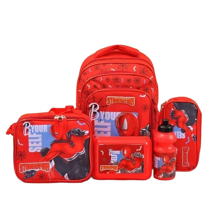 5 in 1 School Set Combo School Backpack, Lunch Bag, Pencil Case, Lunch Box & Water bottle For Kids  - Multicolor
