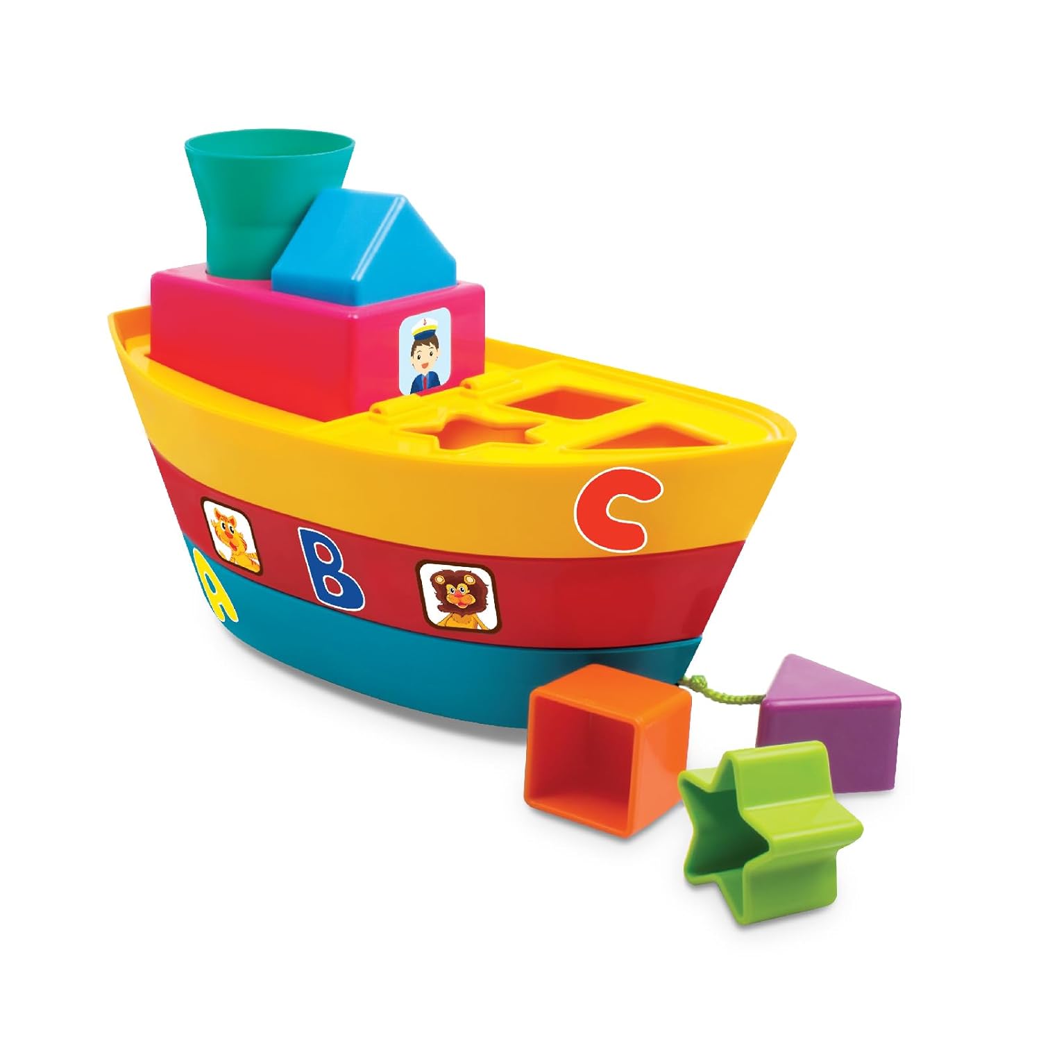 Giggles Funskool - Stack A Boat, 2 In 1 Pull Along Toy, Walking, Shape Sorting, Pretend Play, Multicolour