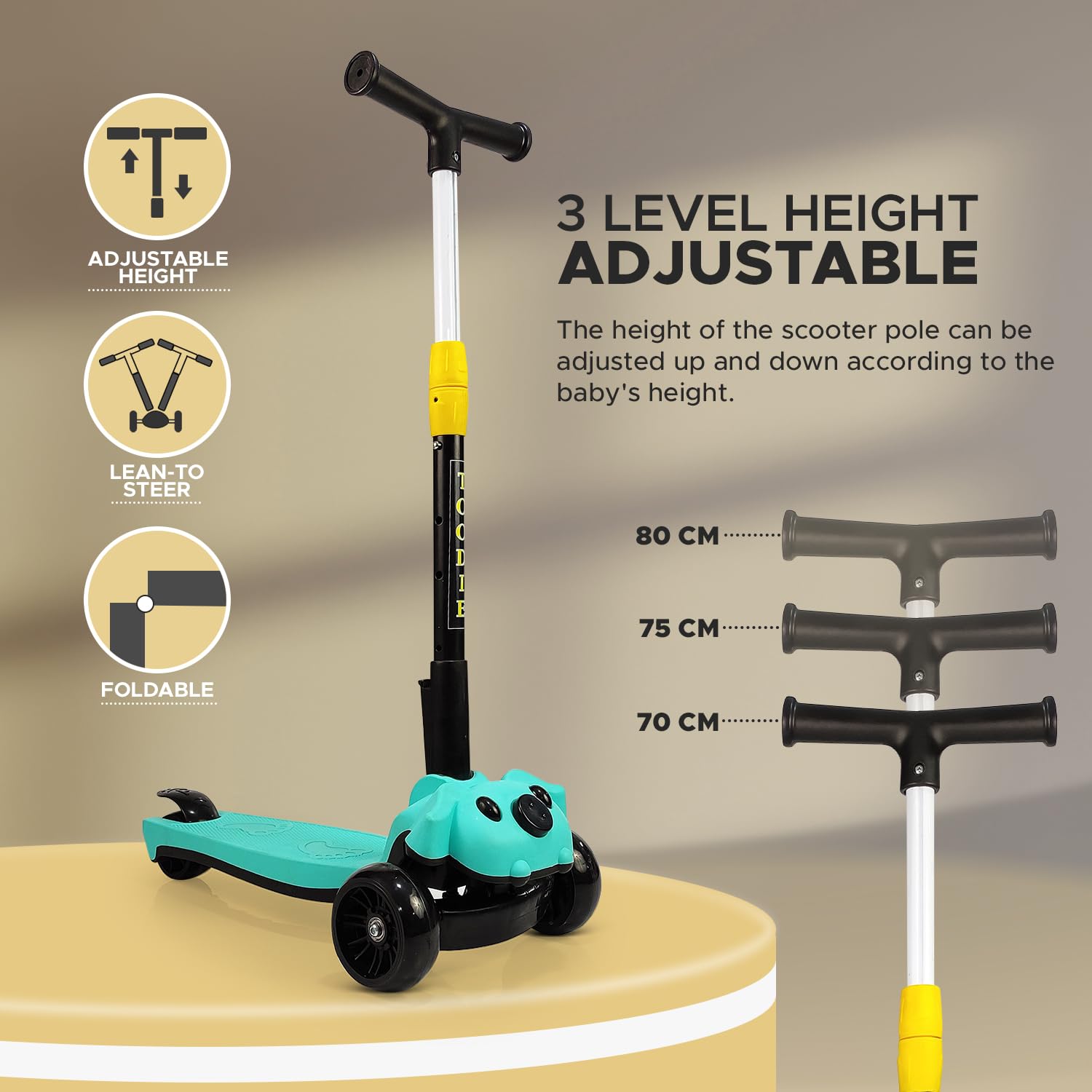 Smart Kick Scooter with Brakes for Kids 3-12 Years – 3 Wheel Skate Scooter with Non-LED Wheels, 3 Gear Height Adjustment, Foldable Design, Up to 100 Kg Capacity