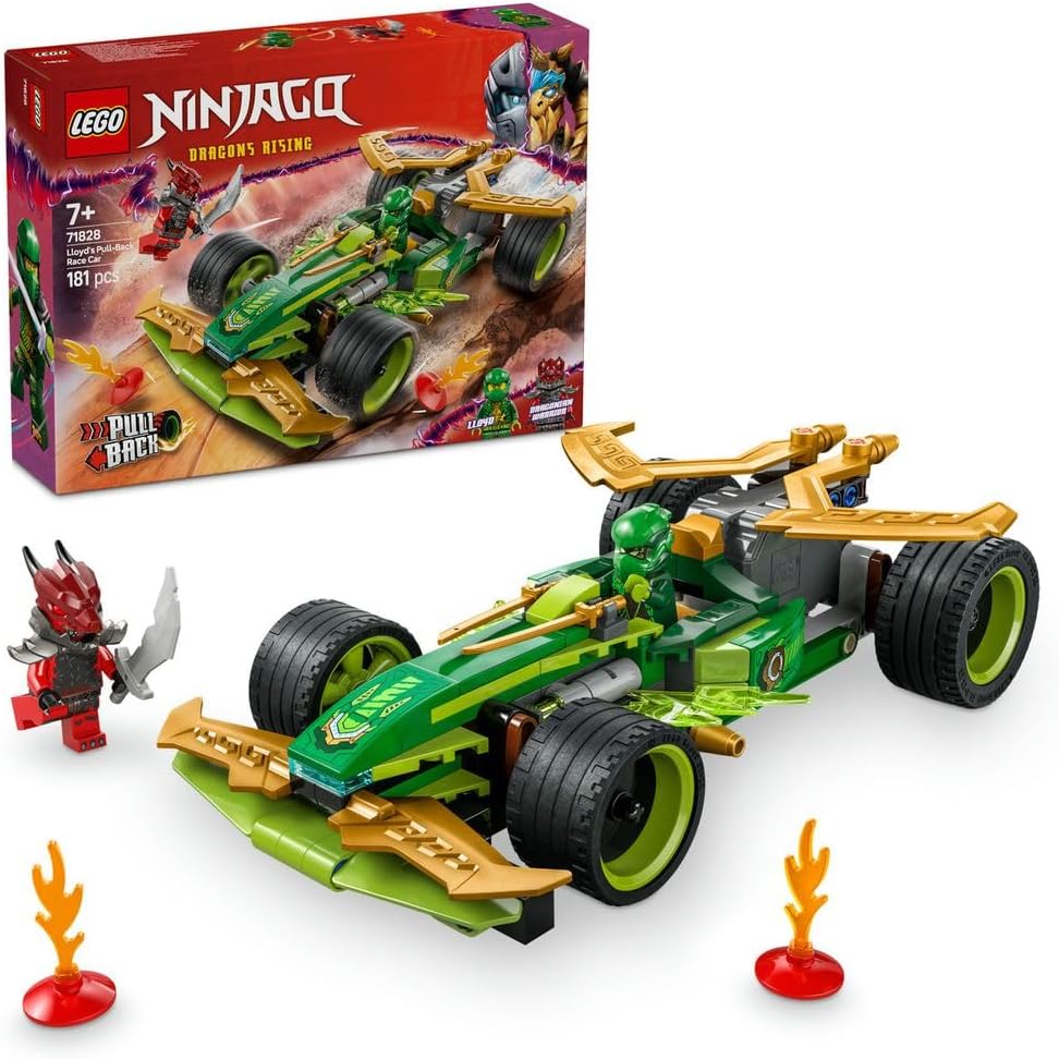 LEGO NINJAGO Lloyd’s Pull-Back Race Car 71828 Toy Pretend Play Building Kit for Kids with 2 Minifigures, Buildable Vehicle | 181 Pieces | Multicolor
