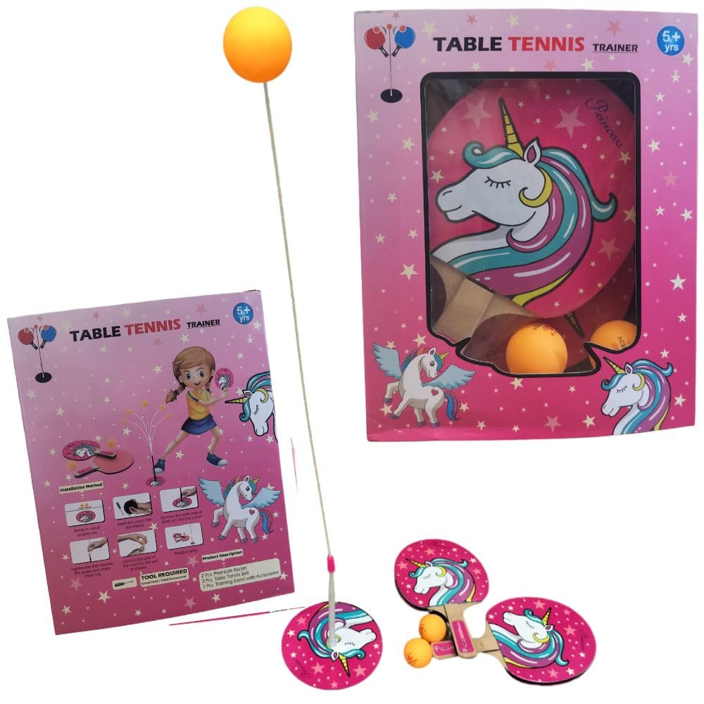 IToys Table Tennis Trainer Toy for Kids & Adults | Unicorn Rackets and Balls Base Training Practice Set