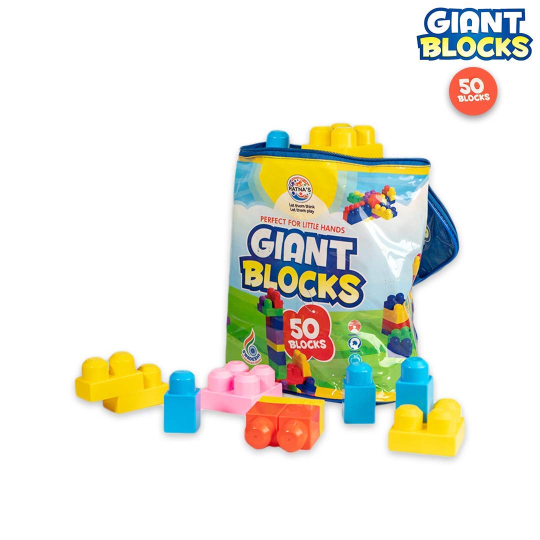 Ratns's Giant Blocks 50 Pcs Big Building Bag with Big Building Blocks, Building Toys for Toddlers